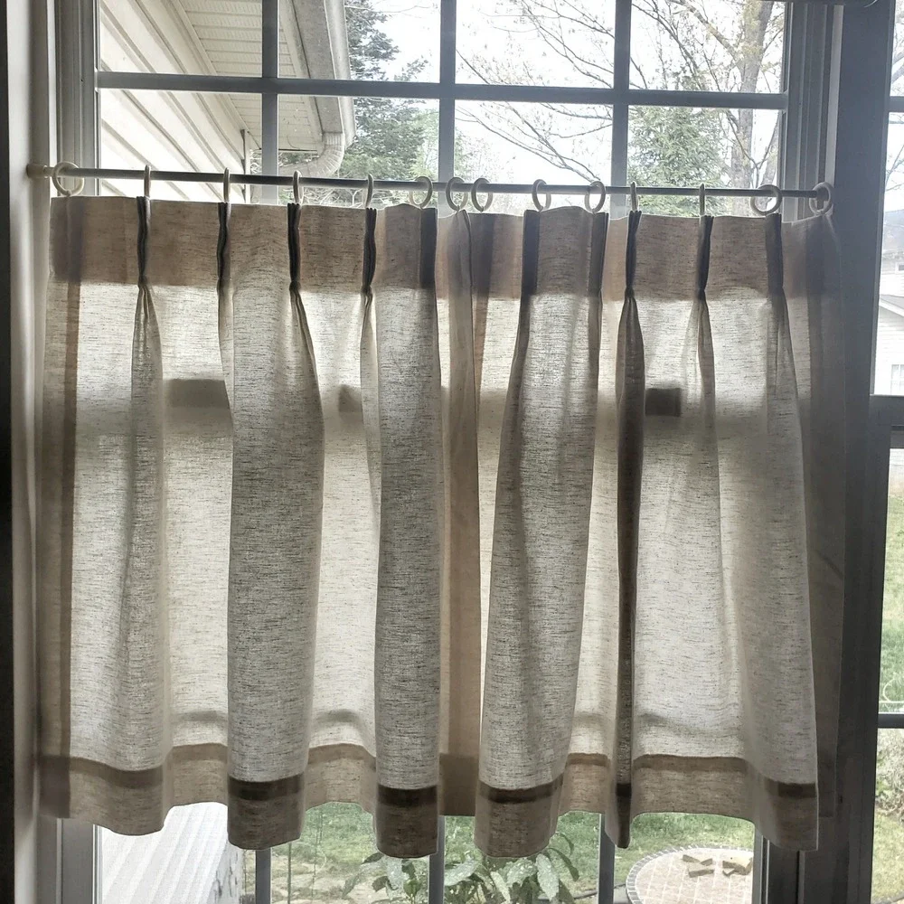 Pinch Pleat Cafe Curtains w/Rings 24 W x 28 L Cream/Oatmeal‎ Linen Blend